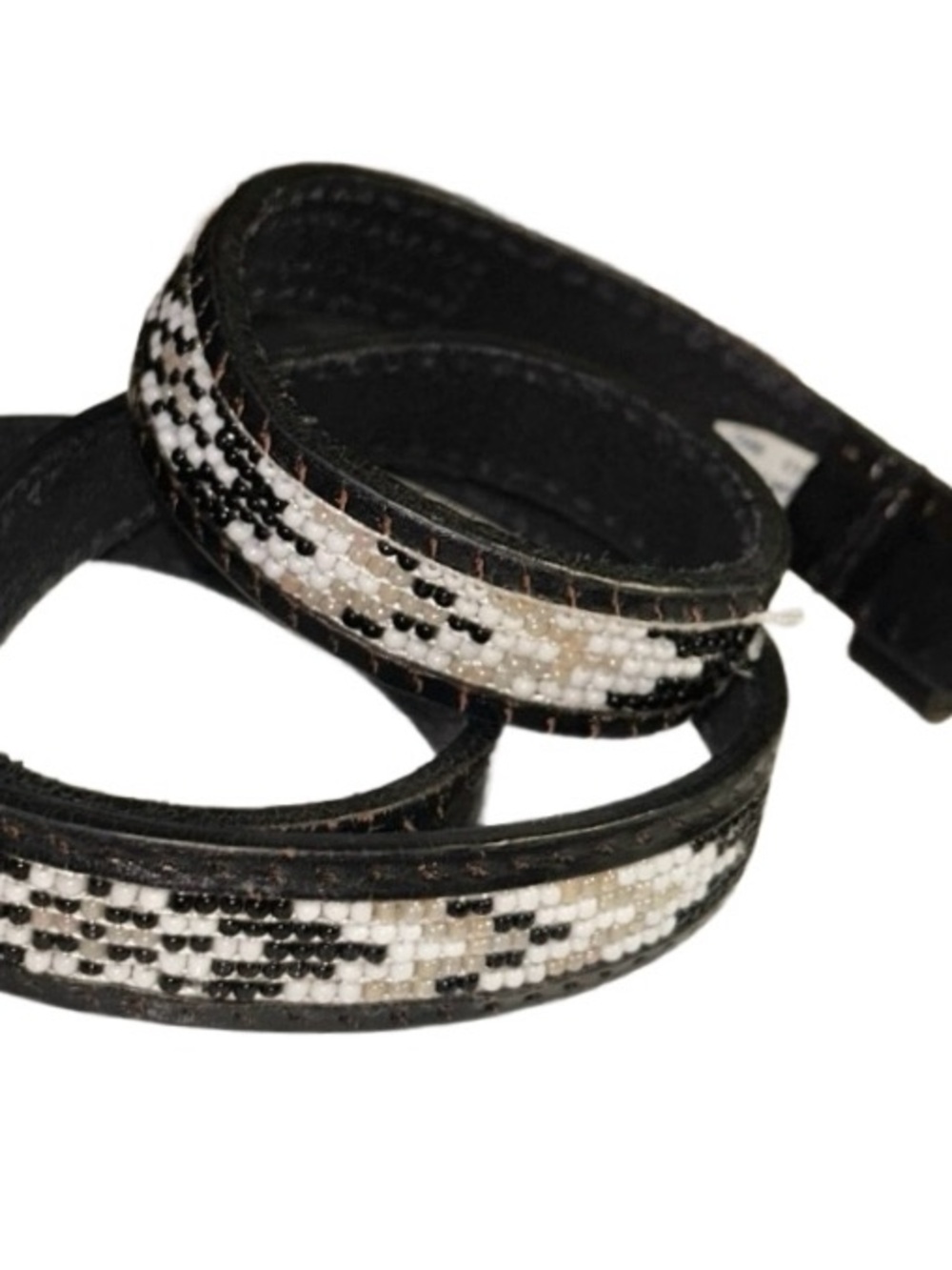 AEO ~ Vintage ~ Small ~ Leather ~ Black & White Beaded Indian/Southwestern Belt